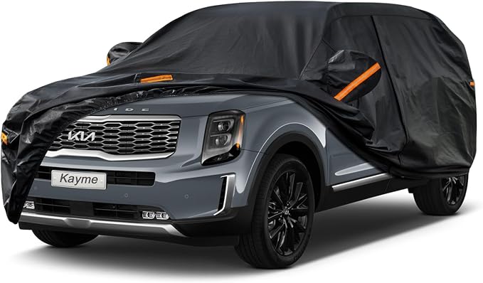 Kayme 7 Layers SUV Car Cover Custom Fit for Kia Telluride (2017-2025) Waterproof All Weather for Automobiles, Outdoor Full Cover Rain Sun UV Protection.Black
