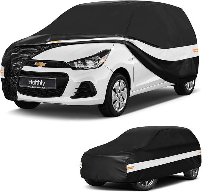 10 Layers Hatchback Car Cover Custom Fit for Chevrolet Spark (2005-2022), Waterproof All Weather for Automobiles, Outdoor Full Cover Sun Dust Rain Protection with Cotton. Black