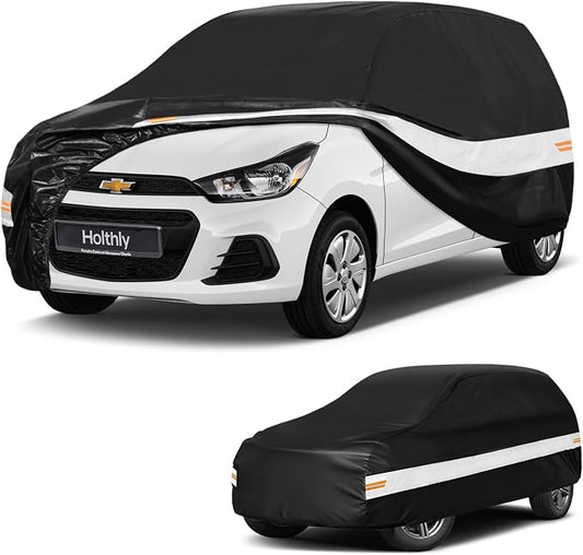 10 Layers Hatchback Car Cover Custom Fit for Chevrolet Spark (2005-2022), Waterproof All Weather for Automobiles, Outdoor Full Cover Sun Dust Rain Protection with Cotton. Black