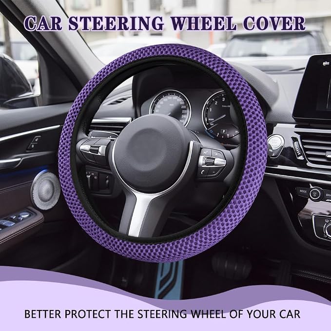 Elastic Stretch Steering Wheel Cover, Steering Wheel Cover, 15" Breathable Auto Steering Wheel Protector, Universal Car Accessories Comfortable Non-Slip Vehicle Steering Wheel Covers for Women Men