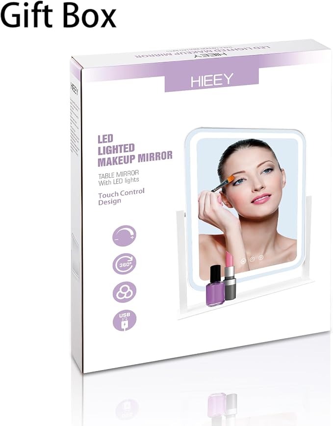 HIEEY Vanity Mirror with Lights, Three Color Lighting Modes, and 5X Magnification Mirror, Smart Touch Control, 360°Rotation (16.73" x 13.38" White,Gift Box)