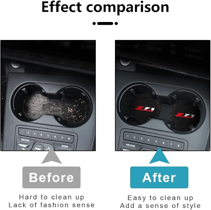 Car Cup Holder Coaster for Chevy Z71 Colorado Silverado Series Recessed Silicone Cupholder Coaster Interior Accessories 2.75in 2Pieces Black