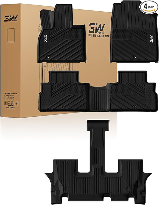 3W Floor Mats Fit Kia Telluride 2020-2024 2025 7&8 Seats, TPE All Weather Custom Fit Floor Mats for Kia Telluride for Car Mats Anti-Slip Heavy Duty Accessories, Black
