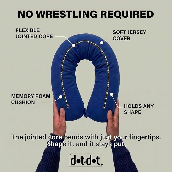Dot&Dot Twist Memory Foam Travel Pillow, Bendable Neck Pillow for Airplane, Car and Home, 26-Inch Adjustable Roll with Washable Cotton Cover, Sapphire