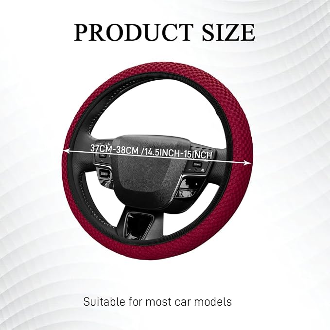 Elastic Stretch Steering Wheel Cover, Steering Wheel Protector, 15 Inch Anti-Slip Breathable Microfiber Ice Silk Protection, Easy Carry, Warm in Winter & Cool in Summer for Cars (Wine Red)