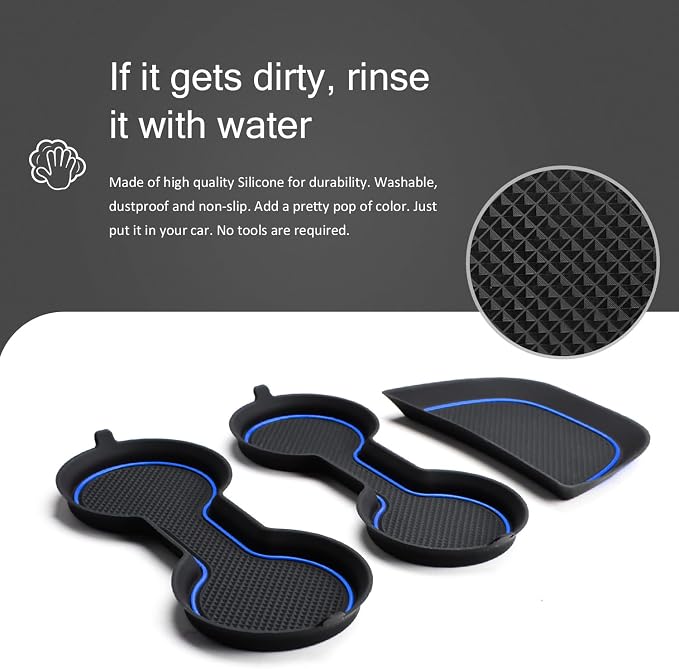 Auovo Cup Holder Inserts Coaster Compatible with Chevy Malibu Accessories 2017 2018 2019 2020 2021 2022 2023 2024 2025 Silicone Cup Mat Pad Car Interior Decoration (3-pcs kit, Blue)