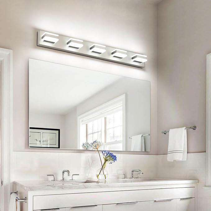 SOLFART 5 Light Bathroom Vanity Light Brushed Nickel Bathroom Vanity Light Fixtures Over Mirror Led Lights for Restroom Nickel ETL Listed