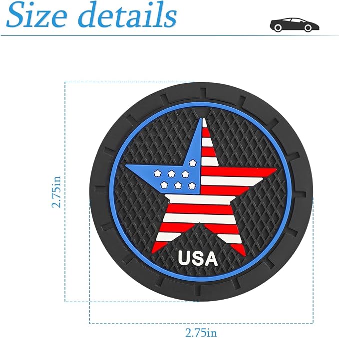 AUCELI 2 Pack Car Cup Holder Coasters, Colored American Flag US Flag Insert Car Cup Coaster, 2.75 Inch Anti Slip Shockproof Embedded Drink Mat, Vehicle Interior Decor Accessories