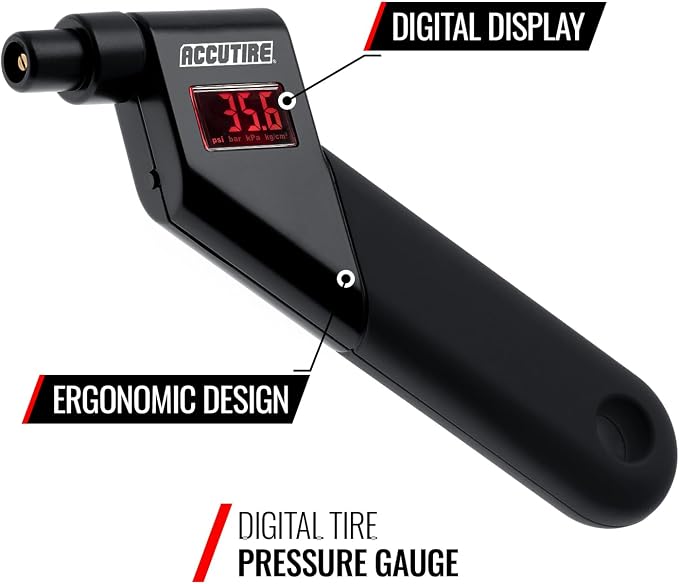 Accutire MS-4021B Digital Tire Pressure Gauge with 4 Valve Caps, 5-150psi (psi, bar, kPa, kg/cm2)