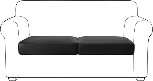 Yates Home PU Leather Couch Sofa Cushion Slipcover Water-Proof Elastic Chair RV Seat Covers Loveseat Sofa Furniture Protector Slip Cover for Settee Seater Replacement in Living Room（2 Pieces, Black
