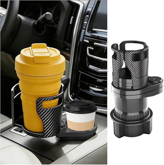 Car Cup Holder Expander, 2 in 1 Multifunctional 360° Rotating Water Bottles Holder Extender Adapter with Adjustable Base, Automotive Insert Drink Cup Adapter, Universal for Vehicles (Black)