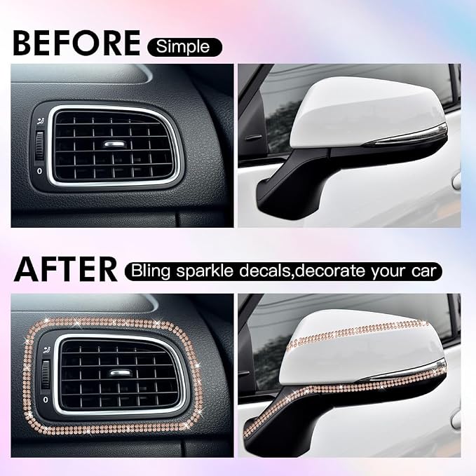 16.4Ft Bling Car Trim Self Adhesive Bling Rhinestone Car Accessories for Women Glitter Crystal Rhinestone Cars Interior Exterior Accessories Sticker DIY Cars Dashboard Diamond Decor for Women (Pink)