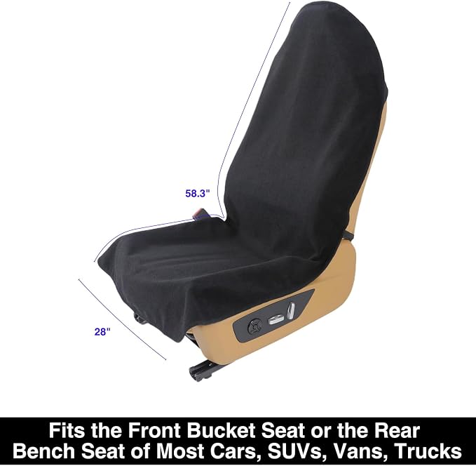 VSHIELD Waterproof Towel Car Seat Cover, Sweatproof Non-Slip Seat Protector, Universal Fit for Front Bucket or Rear Bench Seat of Cars, SUVs, Vans, Trucks, Compatible with Airbags and Armrests