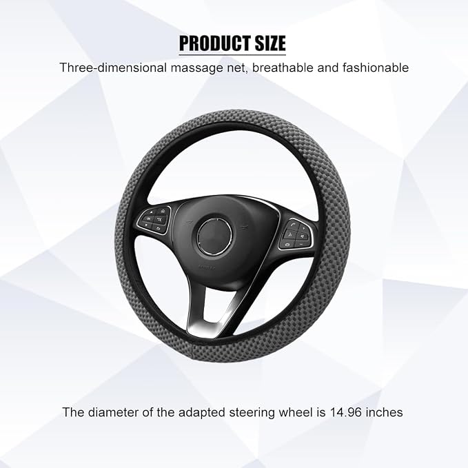 Car Elastic Stretch Steering Wheel Cover, 14.5-15" Breathable Ice Silk Anti-Slip Vehicle Steering Wheel Protector, Comfy Auto Interior Protection Accessories, Universal Fit (Gray)