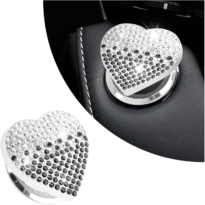 IHOTDER Bling Push Start Button Cover with Rhinestone,Heart Push to Start Button Cover for Car Decor,Diamond Engine Start Buttons Cover Car Accessories Interior for Women & Girl (Black/White)