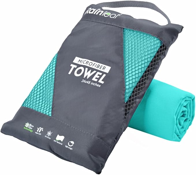 Rainleaf Microfiber Towel Quick Dry Camping & Travel & Gym Towel. Compact | Super Absorbent, Lightweight, Fast Drying. Suitable for Beach, Bath, Backpacking, Hiking, Swim.