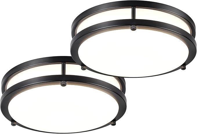 DLLT 2Pack Flush Mount LED Ceiling Light: 10 Inch 5CCT (3000K-6000K) & Dimmable Ceiling Light Fixtures for Bedroom Hallway - 18W Modern Black 1600LM Super Bright Kitchen Lighting Fixtures Ceiling
