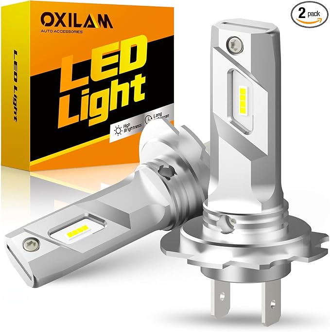 OXILAM Mini Size H7 Light Bulbs 500% Brightness 6000K White Light, No Adapter Required Easy Install, H7 Halogen Bulbs 10 Years Lifespan Replacement, Pack of 2