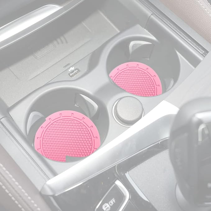 Cup Holder Coaster, 4 Pack 2.75 Inch Diameter PVC Non-Slip Universal Insert, Durable Car Accessory for Most Interiors, Suitable for Women and Men - Pink