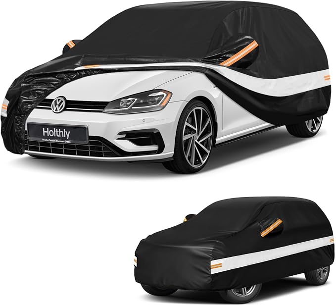 10 Layers Hatchback Car Cover Custom Fit for Volkswagen Golf (1990-2026), Waterproof All Weather for Automobiles, Outdoor Full Cover Sun Dust Rain Protection with Cotton. Black