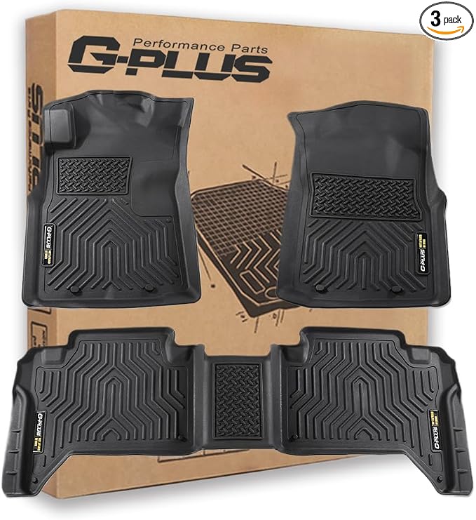 G-PLUS TPE Floor Mats Fit Toyota Tacoma Double Cab 2005-2015 | All Weather Protection,Non-Slip,TPE Full Coverage,Custom Fit Toyota Tacoma Floor Liners Accessories,1st & 2nd Row,Black