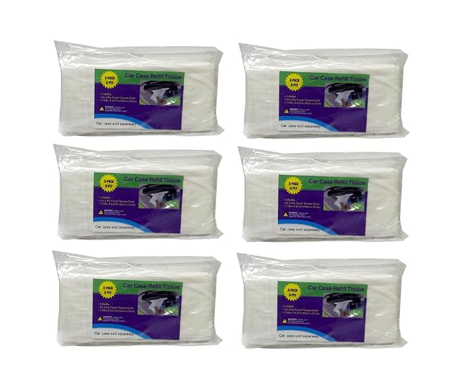 Car Case Visor Refill 3 Ply Tissue Wipes 18Refills (6 Bags)