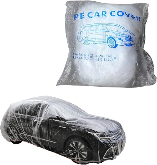 1 PC Disposable Car Covers, 11.5 FT x 19.7 FT Clear Plastic Car Cover, Rain Dust Garage Cover with Elastic Band, Universal for Cars Sedans SUVs (Transparent, M)