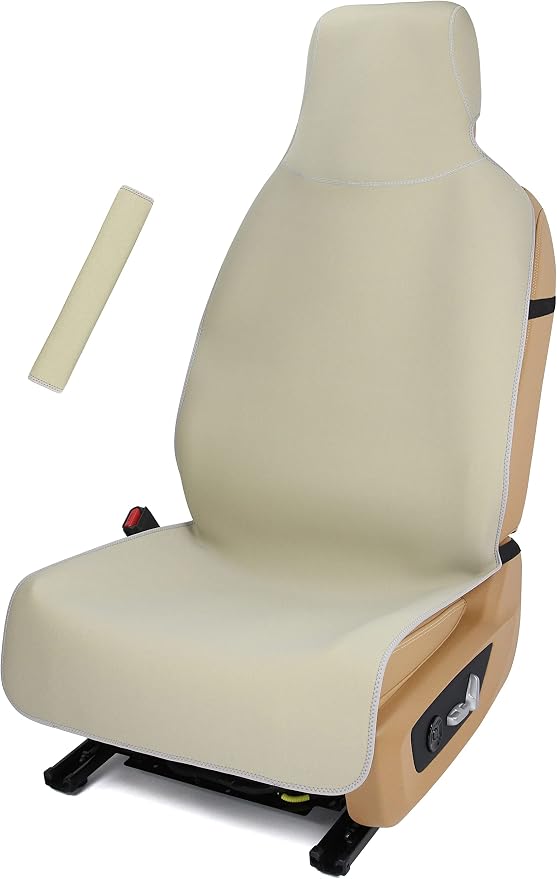 Waterproof Stain Resistant Car Seat Cover for Automotive Van Trucks and SUVs Durable Neoprene Non-Slip Seat Protector with Quick Install Design Perfect for Post Gym Yoga Workout-Khaki
