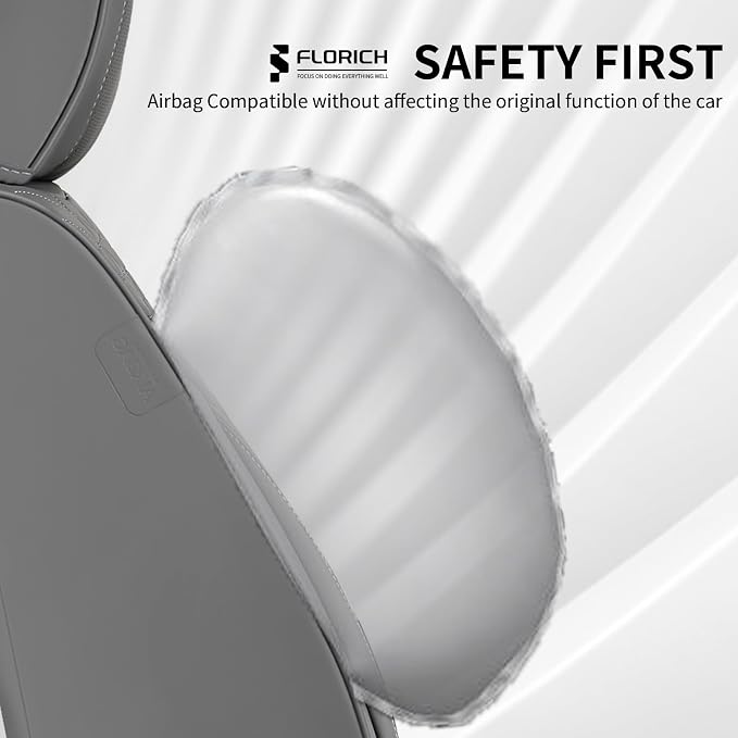 FLORICH Car Seat Covers for Full Set, Universal Seat Cushion 5 Seats, Car Seat Protector Waterproof, Premium Leather Automotive Seat Covers for Most Cars, Sedans, SUVs, and Trucks-Gray