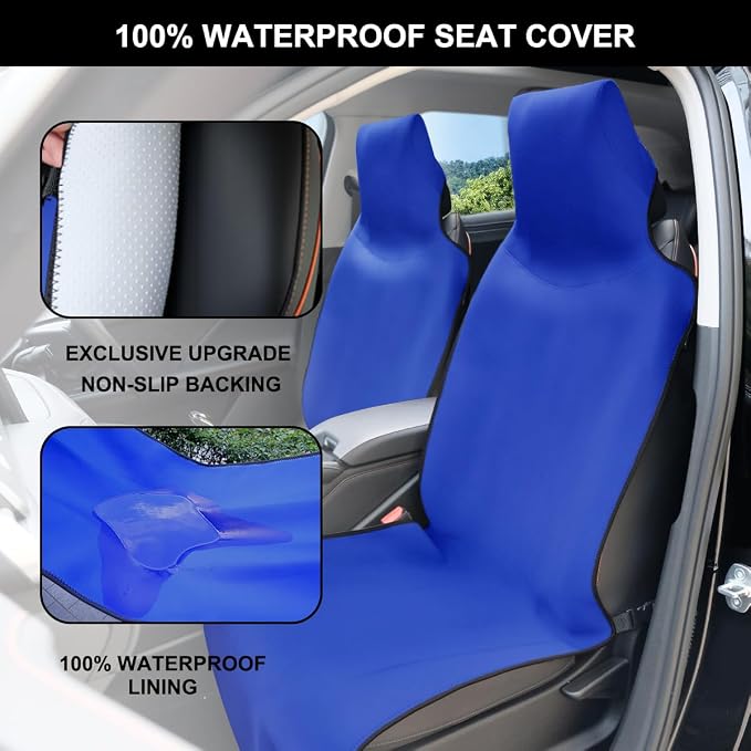 Neoprene Waterproof Car Seat Cover, Royal Blue 2pcs, Non-Slip | Car Seat Protector, Sweat-proof, Universal Fit SUV & Truck, Machine Washable, For Gym, Yoga, Pets, Workout, Beach, Swimming
