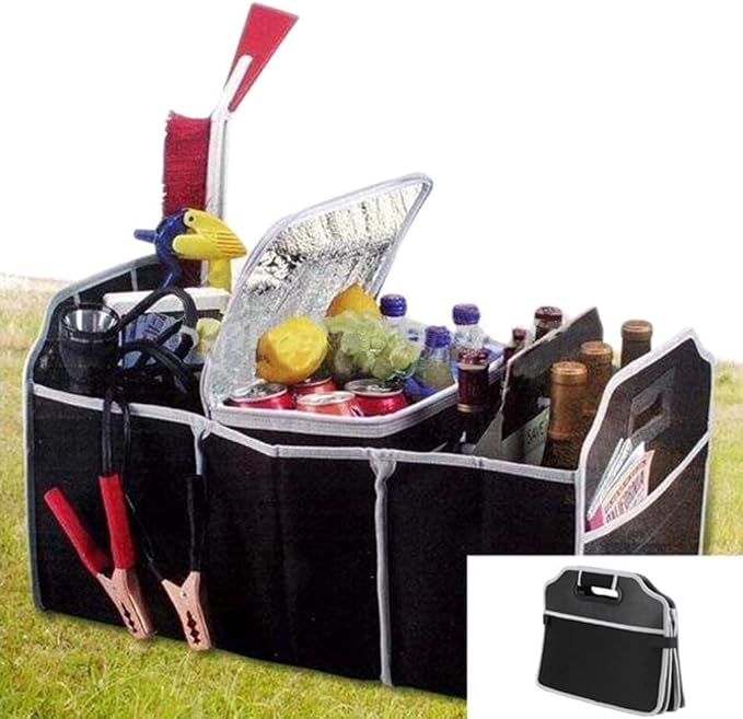 Car Trunk Organizer, Black, 3 Large Sections of Storage, Store Your Cleaning Supplies, Emergency Gear, Groceries, Tools, Great For On The Go Moms