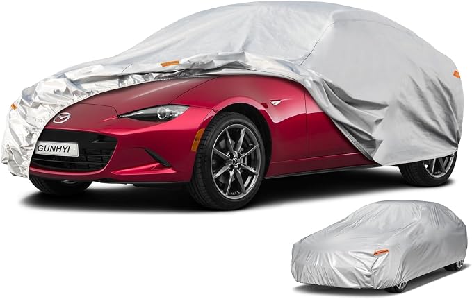 GUNHYI 6 Layers Car Cover Custom Fit Mazda MX-5/Miata, BMW Z3, Chrysler Crossfire, Honda S2000, Waterproof All Weather, Full Exterior Covers Sun Rain UV Protection, Length Up to 163 Inch.