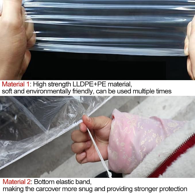 Blue 4 Packs Disposable Car Cover Clear Plastic Car Cover Universal Rain Dust Garage Cover with Elastic Band Medium (12.4 FT x 21.6 FT)