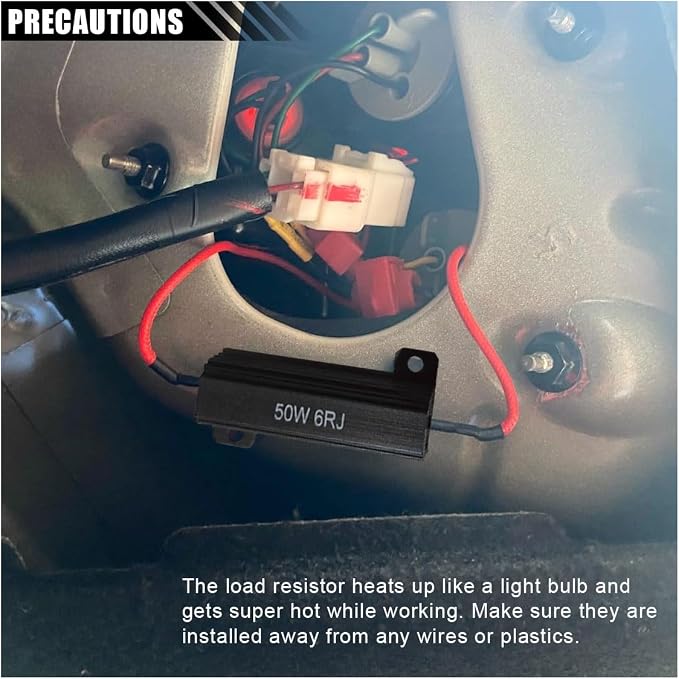 50W 6ohm LED Load Resistors with Quick Wire Clips, Aluminum Case Resistor for Fix LED Turn Signal Lights Bulb Fast Hyper Flash, Automotive Replacement Resistor for Fix Blink Error Code (Black, 2PCS)