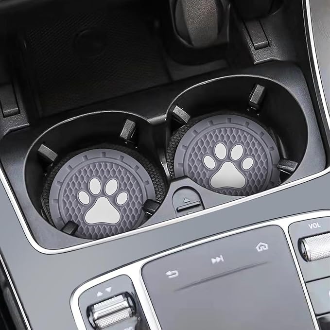 Osilly Car Cup Holder Coaster, 4 Pack PVC Paw Print Anti Slip Insert Coasters, 2.75 Inch Universal Cute Dog Paw Auto Drink Mat, Car Interior Accessories Decor for SUV, Truck, RV and More (Gray)