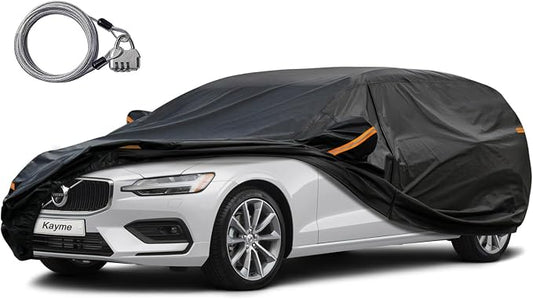 Kayme Station Wagon Car Cover for Automobiles All Weather Waterproof, Outdoor Sun Rain Protection, with Lock and Zipper, Universal Fit Audi A4 Avant, Toyota Prius Prime (179 to 190 Inch) H10/Black