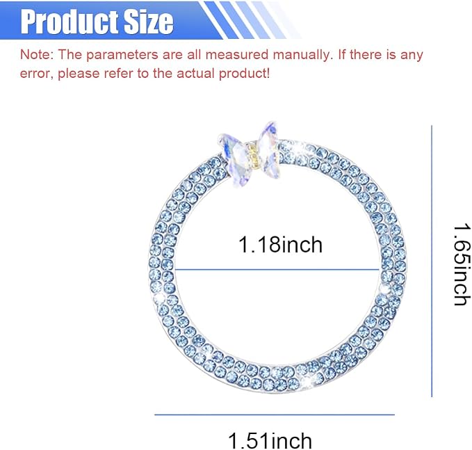 Bling Butterfly Car Engine Push Start Button Ring Sticker (Blue) | Crystal Rhinestone Auto Key Ignition Knob Ring Emblem, Sparkling Auto Interior Decoration Accessories for Women