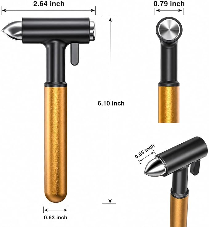 Alloy Car Window Breaker with KM46 Tungsten Tip, 3-in-1 Glass Breaker & Seatbelt Cutter & Escape Hammer Car Emergency Rescue Tools for Tesla Model 3/Y/S/X/Cybertruck Accessories (Gold)