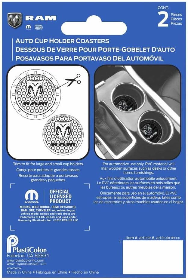 RAM Car Cup Coasters 2-Piece - Cute Coasters for Your Car Cup Holders, Must-Have Accessories for Your Car Interior