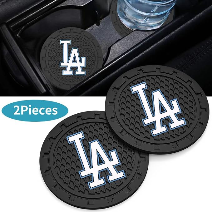 Baseball Fans Car Cup Holder Coasters for LA Dodgers Fans, 2 Pack Dodgers Silicone Non-Slip Cup Mats, 2.75" Car Cup Holder Inserts for Auto Interior