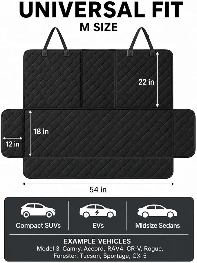 Dog Car Seat Protector, Back Seat Cover for Dogs, SUV & Car Seat Covers 54" | Fits compact SUVs, sedans; protects rear bench and car interior from pet hair, kid spills