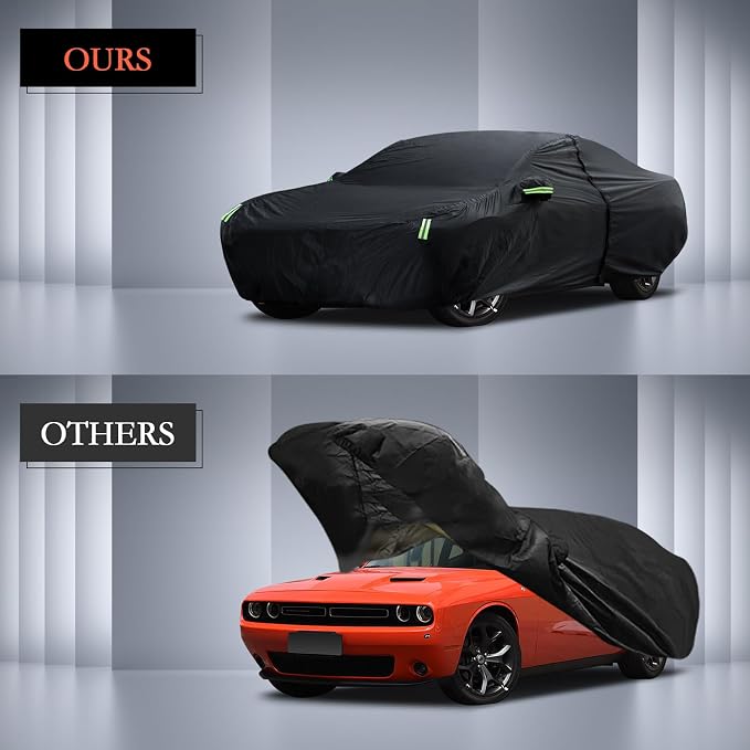 Car Cover Custom Fit for Dodge Challenger 2008-2025, Waterproof All Weather for Automobiles Full Exterior Cover Rain Sun Snow Protector with Door Zipper
