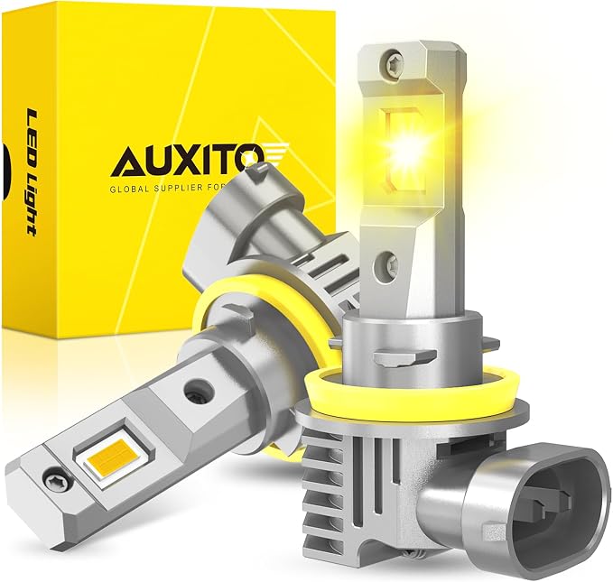 AUXITO H11 LED Yellow Fog Light Bulbs or DRL, 600% Super Brighter 3000K Amber Yellow Light, H8 H16 Fog Lights Replacement for Cars, Non-polarity, Pack of 2