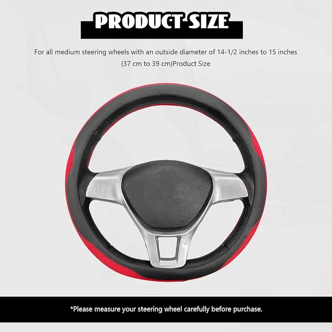 Microfiber Leather Steering Wheel Cover, Breathable Steering Wheel Protector with Anti-Slip Inner Ring, Universal 14.5"-15" Car Wheel Cover Auto Interior Decor for Men Women (Red)