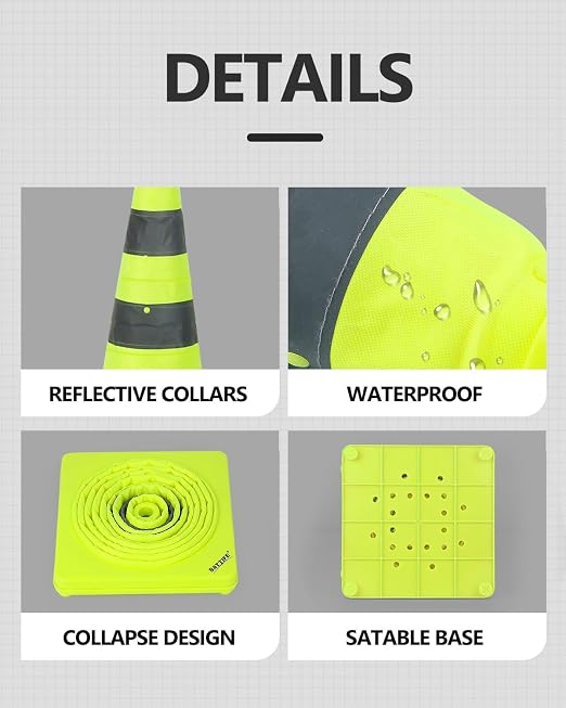BATTIFE [2 Pack] 18 Inch Collapsible Traffic Cones, Lime Green Safety Cones, Pop-up Cones with Reflective Collar, for Driving Practice,Road Parking (Green)