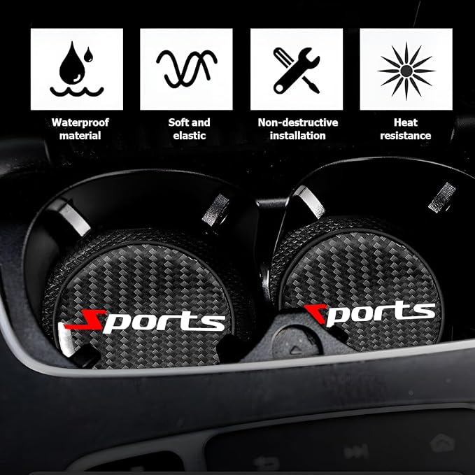BESULEN Car Cup Holder Coaster, 4 PCS Carbon Fiber Non-Slip Embedded Coasters, Universal 2.75 Inch Cup Holder Insert Coaster Pad, Sports Racing Durable Drink Mat, Car Interior Accessories
