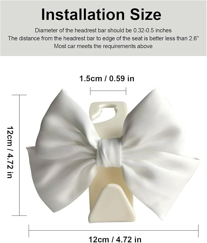 2 Pack Car Purse Holder for Handbags and Bags, Headrest Back Seat Hooks for Cars, Car Bag Hanger for Groceries, Coats, Umbrellas and Daily Essentials, Bow-Shaped Car Interior Organizer (White silk)