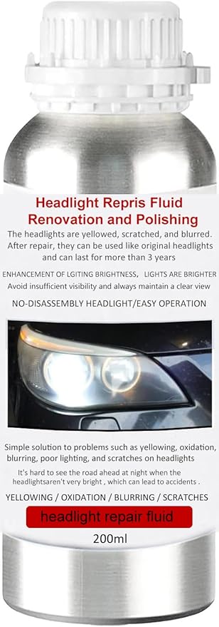 VCTSELITY 200ML Headlight Restoration Liquid, Car Headlight Polishing Repair Fluid, Headlight Polish Restoration Kit Refill Bottle to Remove Yellowing/Scratch/Haze/Oxidation/Vague