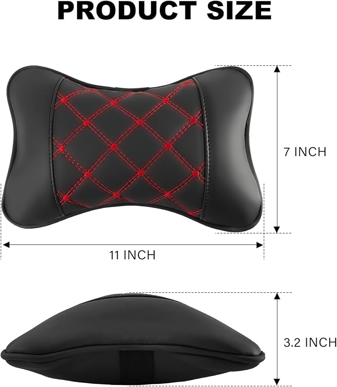 2 Pack Car Neck Pillow PU Leather Automotive Headrest Pillow for Car Support Neck Pain Relief Universal Car Pillow (Red Black)