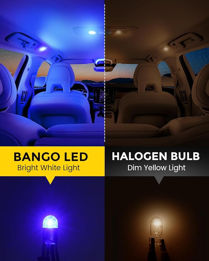 BANGO 194 LED Bulb, Super Bright 168 T10 2825 W5W LED Replacement Bulbs for Car Interior Dome Map Door Courtesy Trunk Side Marker License Plate Lights, Blue (Pack of 10)
